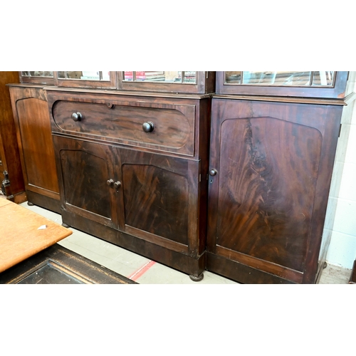 163 - A 19th century mahogany breakfront library secretaire bookcase, prov.: Avington Park, Hampshire, gla... 