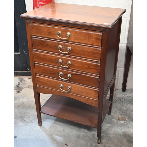 166 - An Edwardian mahogany five drawer music cabinet, 52 cm w x 37 cm d x 85 cm h