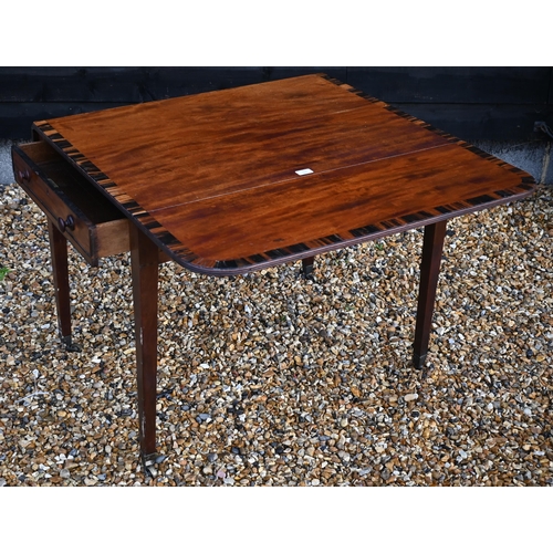 174 - A 19th century two-drawer mahogany Pembroke table with coromandel cross-banding, drop leaf top over ... 