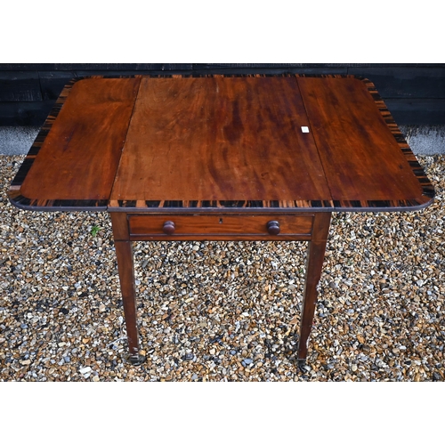 174 - A 19th century two-drawer mahogany Pembroke table with coromandel cross-banding, drop leaf top over ... 