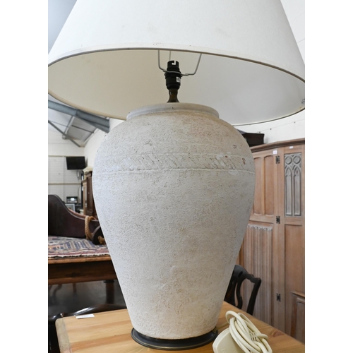 178 - A 'Greek Urn' terracotta and brass mounted table lamp with painted stone effect textured finish, 53 ... 