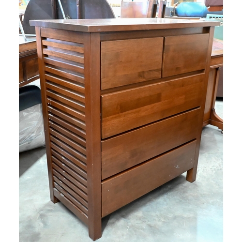 202 - A stained hardwood chest of two short over three long drawers, 78 cm wide x 40 cm deep x 89 cm high