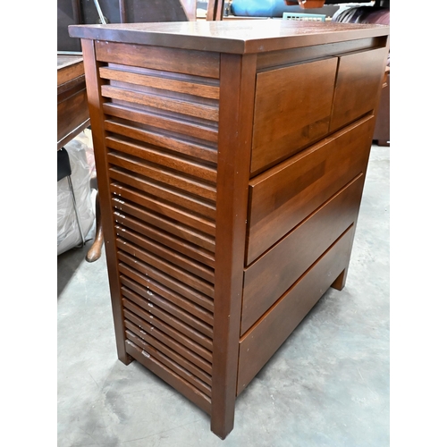 202 - A stained hardwood chest of two short over three long drawers, 78 cm wide x 40 cm deep x 89 cm high