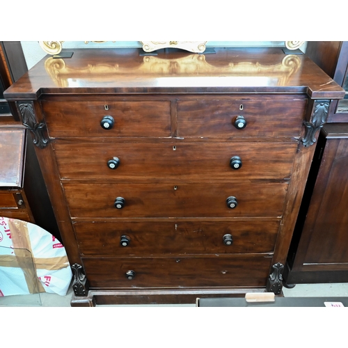 242 - A large Victorian mahogany chest of two short over four long drawers wtih mother-of-pearl ebonized h... 