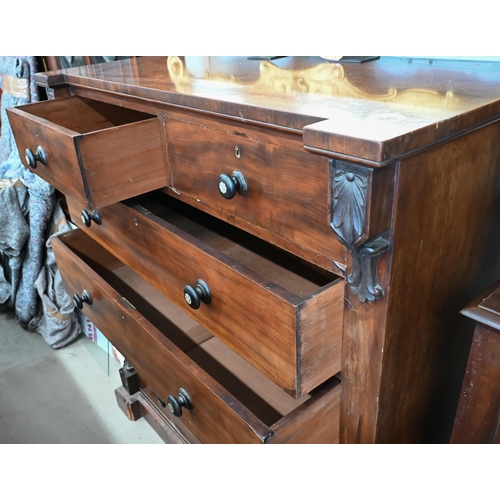 242 - A large Victorian mahogany chest of two short over four long drawers wtih mother-of-pearl ebonized h... 