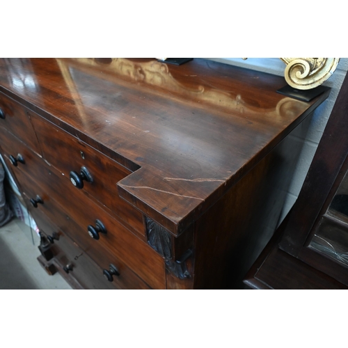 242 - A large Victorian mahogany chest of two short over four long drawers wtih mother-of-pearl ebonized h... 