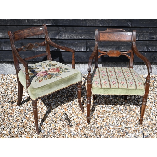 258 - Two Regency mahogany carver chairs with floral tapestry seats