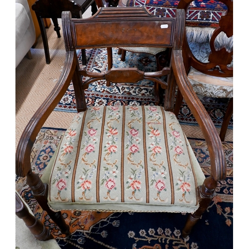 258 - Two Regency mahogany carver chairs with floral tapestry seats