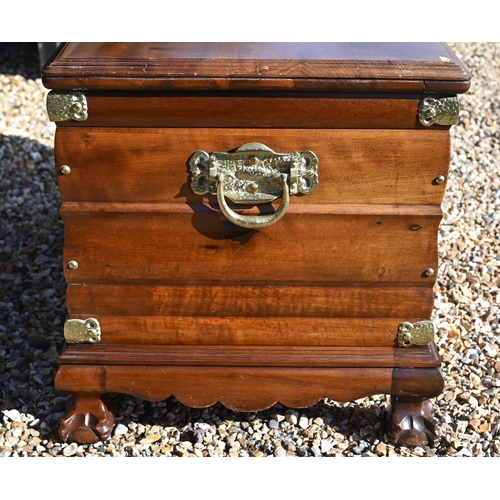 261 - A South African hardwood and brass mounted blanket chest/coffer, the hinged top enclosing camphor li... 