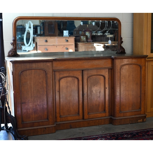 267 - A 19th century oak inverted breakfront mirror-backed sideboard with single central drawer and arch-p... 