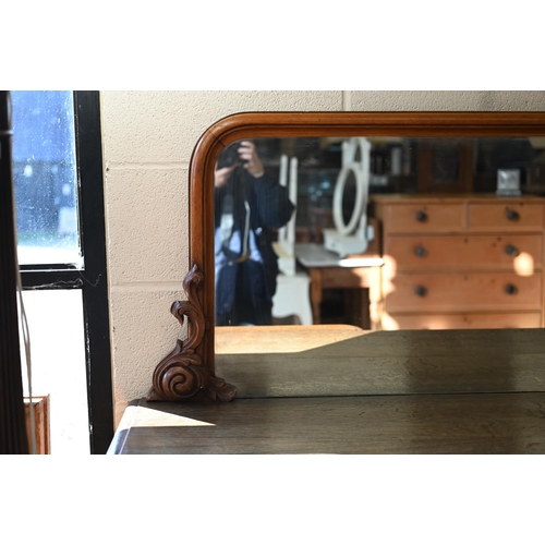 267 - A 19th century oak inverted breakfront mirror-backed sideboard with single central drawer and arch-p... 