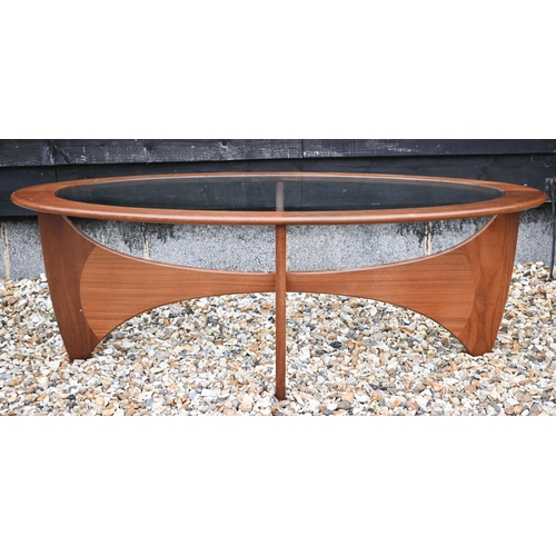 277 - A G-Plan teak 'astro' coffee table with oval inset glass top on shaped base, circa 1970s, 122 cm wid... 