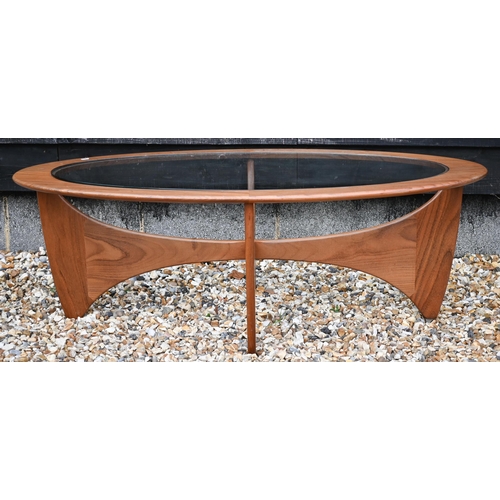 280 - A G-Plan teak 'astro' coffee table, oval inset glass top on shaped base, circa 1970s, 122 cm wide x ... 