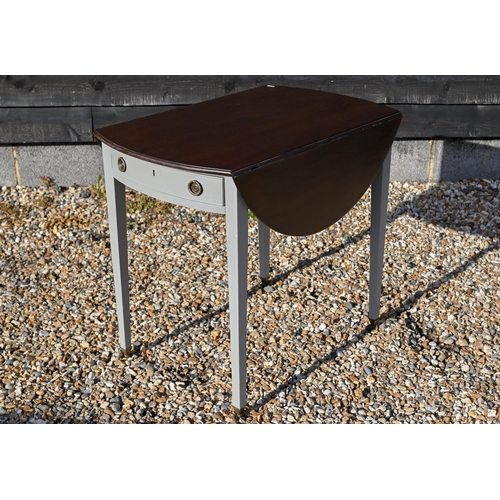 284 - A mahogany Pembroke table with stained top and grey painted base, 98 cm x 80 cm x 70 cm high