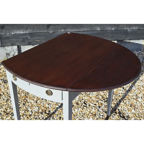 284 - A mahogany Pembroke table with stained top and grey painted base, 98 cm x 80 cm x 70 cm high