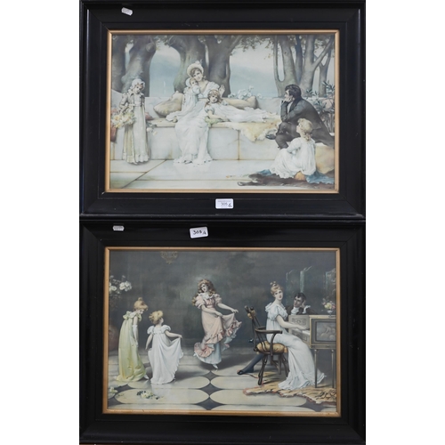 305 - Pair of prints after Frank Robert Spacey (1865-1945) - Regency family scenes, 34.5 x 49 cm (2)