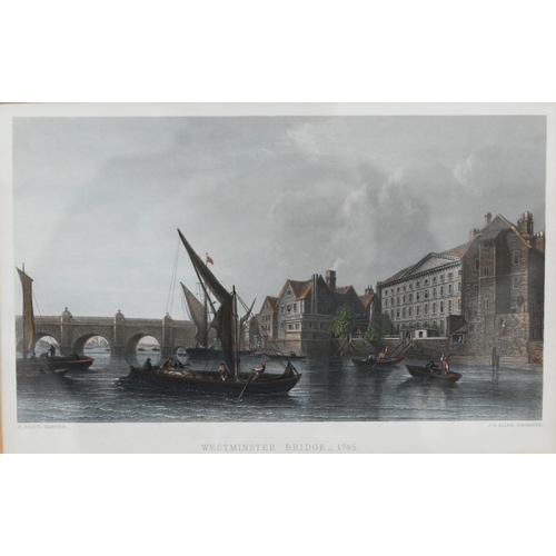 309 - A Shanks - watercolour of a cottage interior to/w two engravings - Westminster Bridge, 1745 (Scott) ... 