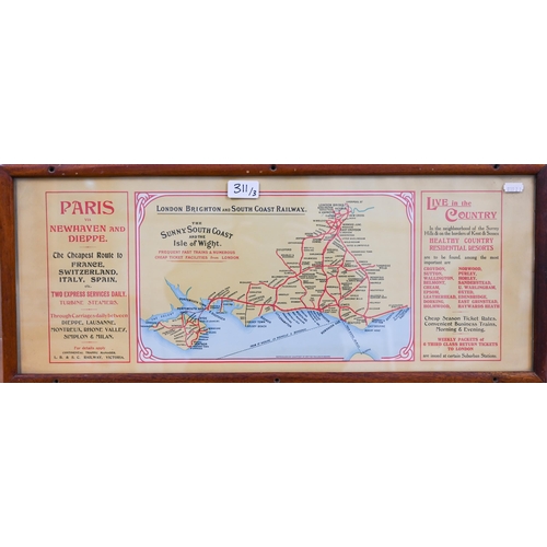 311 - A London Midland and Scottish Railway print to/w two carriage framed maps (3)