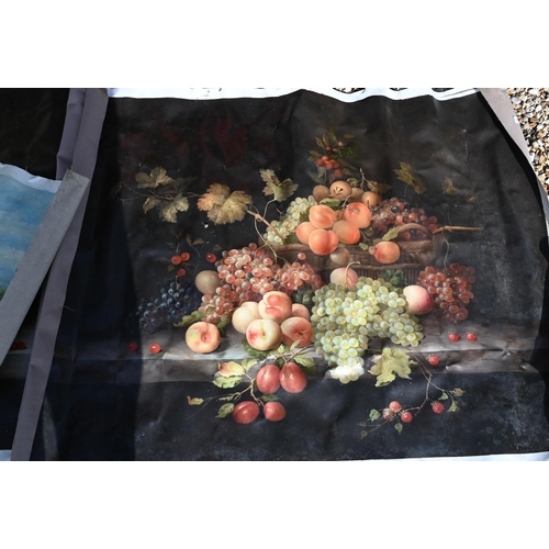 314 - A modern oil on canvas still life study with fruit, unframed, 61 x 51 cm to/w four various rolled mo... 