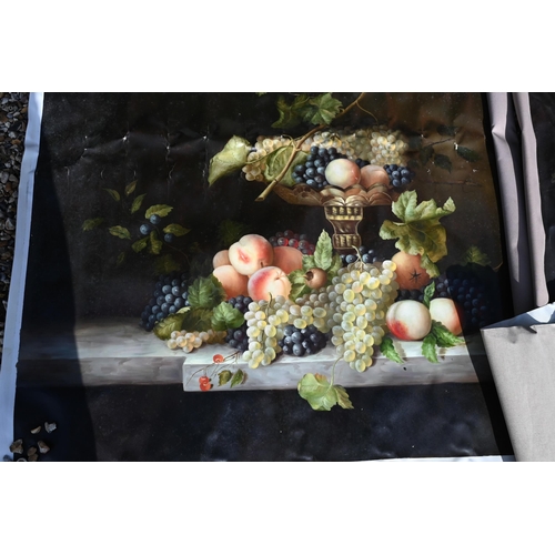 314 - A modern oil on canvas still life study with fruit, unframed, 61 x 51 cm to/w four various rolled mo... 