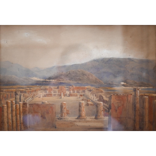 319 - Lady Frances Vernon Harcourt attrib - 'Forum Pompeii', watercolour, 24 x 35 cm 