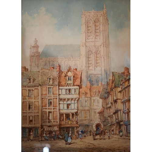 322 - Pierre Le Boeuff - 'Abbeville', France, watercolour, signed lower left, 38 x 27.5 cm to/w D McGill, ... 