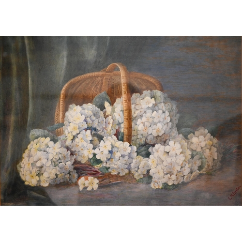 325 - Mixed pictures to include E M Breton - Hydrangeas, watercolour, 38 x 52 cm; Sunflowers; Daisies; Mar... 