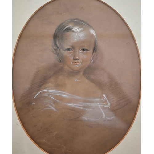 330 - A 19th century chalk portrait study of an infant, signed and dated, 36 x 27 cm to/w a Portrait study... 