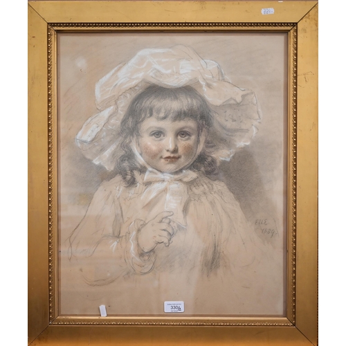 330 - A 19th century chalk portrait study of an infant, signed and dated, 36 x 27 cm to/w a Portrait study... 