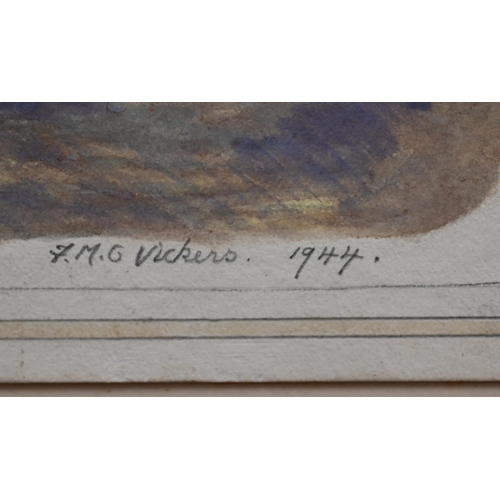 333 - FMG Vickers - 'No 1 Squadron', watercolour, signed and dated 1944, exhibited RAF Cranfield, 27 x 41 ... 