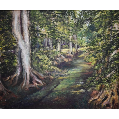 336 - M W Blunt - Two woodland views, oil on canvas, signed to verso, 49 x 60 cm (2)