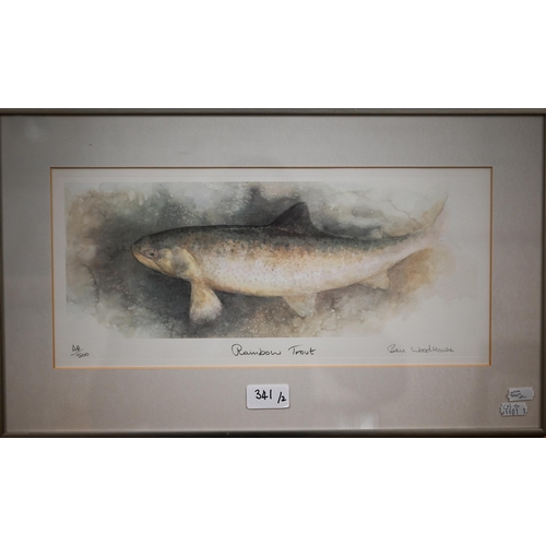 341 - Dick Twinney - 'Rippling Waters', brown trout on river bed, watercolour, signed, 23.5 x 32 cm to/w A... 