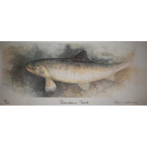 341 - Dick Twinney - 'Rippling Waters', brown trout on river bed, watercolour, signed, 23.5 x 32 cm to/w A... 