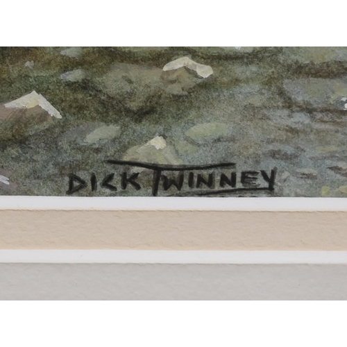 341 - Dick Twinney - 'Rippling Waters', brown trout on river bed, watercolour, signed, 23.5 x 32 cm to/w A... 