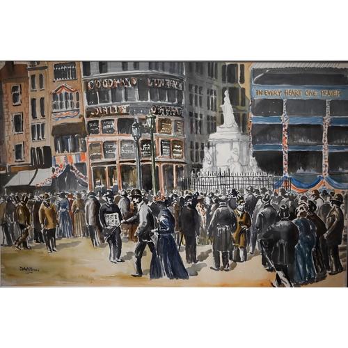 348 - D A Atkins - Queen Victoria's Diamond Jubilee, watercolour, signed, 36 x 55 cm 