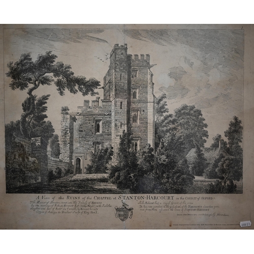 350 - 'A View of the Ruins of the Chapel at Stanton-Harcourt in the County of Oxford', 43 x 53 cm and a ph... 