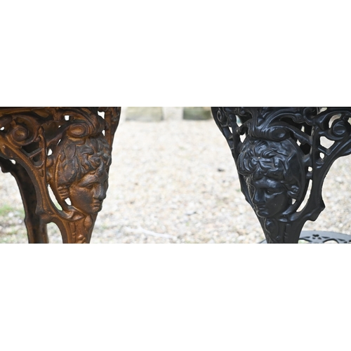 401 - A pair of cast iron Britannia style circular tavern tables with wooden tops (2)