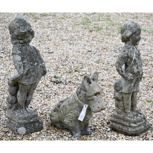 407 - A trio of weathered cast stonecrete garden figures (3)