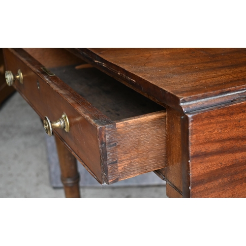 436 - A Victorian mahogany drop leaf Pembroke table with frieze drawer to each end, on turned legs to bras... 