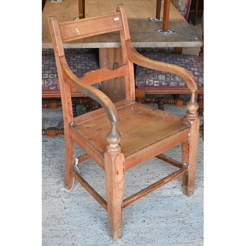 442 - A trio of wheelback dining chairs painted blue to/w a fruitwood carver chair (4)