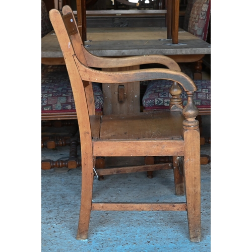 442 - A trio of wheelback dining chairs painted blue to/w a fruitwood carver chair (4)