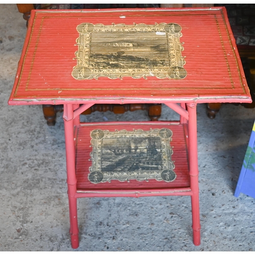 442A - Small round occasional table to/w a child's painted three drawer chest and a two-tier bamboo side ta... 