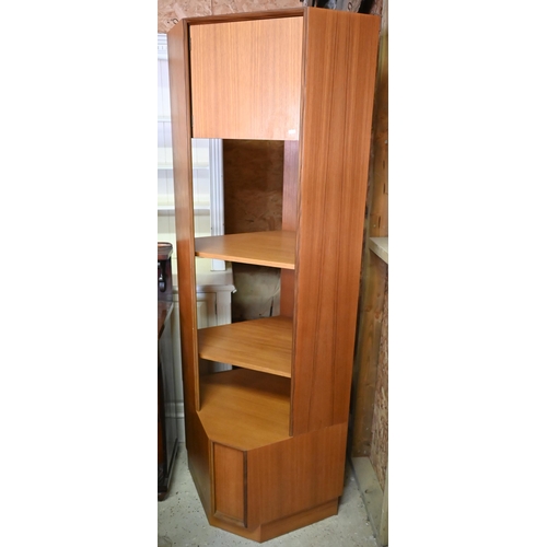 445 - A G-Plan teak corner cabinet/shelves, 200 x 73 cm w