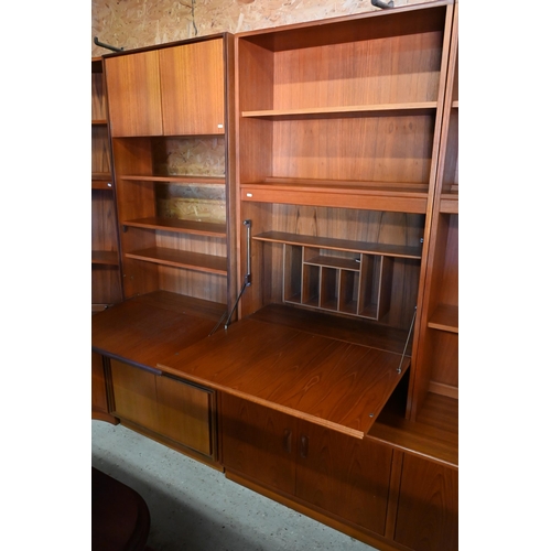 445 - A G-Plan teak corner cabinet/shelves, 200 x 73 cm w