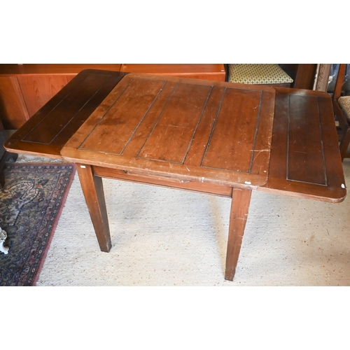 452 - A vintage hardwood draw-leaf dining table, raised on square tapering legs, 92cm (closed) 152 cm (ope... 