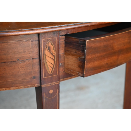 457 - A Sheraton Revival oval satinwood occasional table with frieze drawer, raised on square tapering leg... 