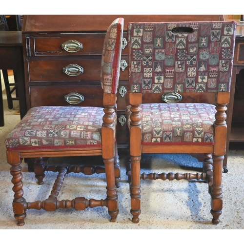 463 - A set of six oak framed and upholstered dining side chairs (6)