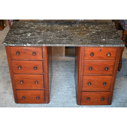 477 - A pair of Victorian mahogany four drawer pedestals (no bases) to/w a grey marble top forming a desk ... 