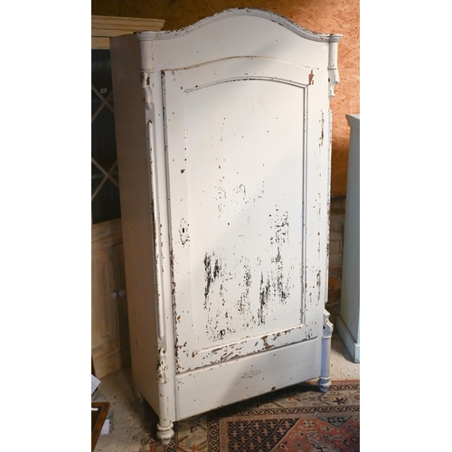 492 - An antique distress white painted French armoire with drawer to base, 96 x 46 x 184 cm h