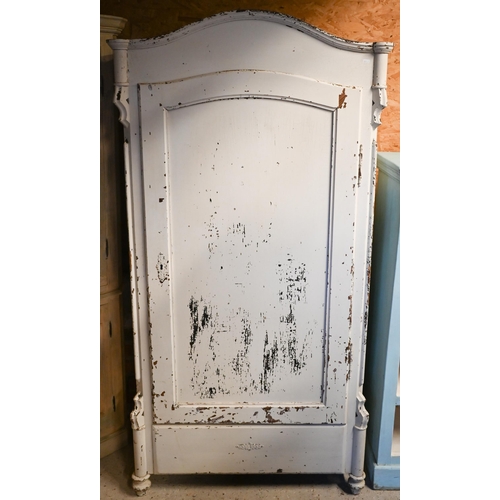 492 - An antique distress white painted French armoire with drawer to base, 96 x 46 x 184 cm h